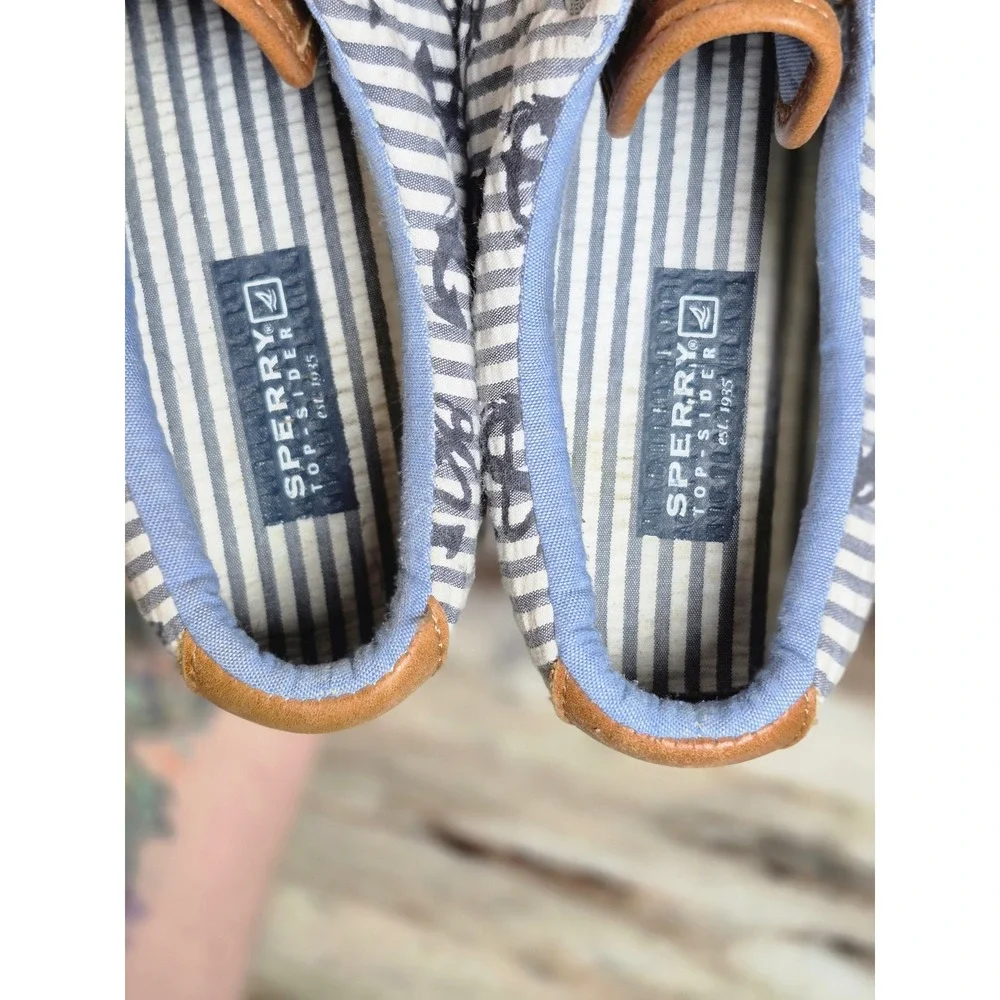 Sperry Top-Sider Bahama Mens 9M Blue White Striped Anchor Boat Shoe Sneakers